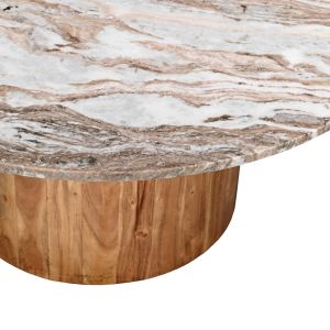 Coffee table Sergy solid acacia wood natural color and marble top D70x35cm