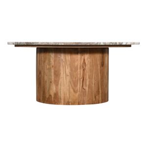 Coffee table Sergy solid acacia wood natural color and marble top D90x40cm
