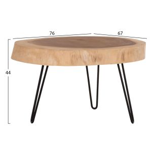 Coffee table Servon Hm9912 suar wood in natural color - metal legs in black 76x67x44cm.