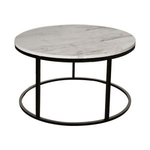 Sikele coffee table with white marble top and black metal legs, diameter 60x40 cm