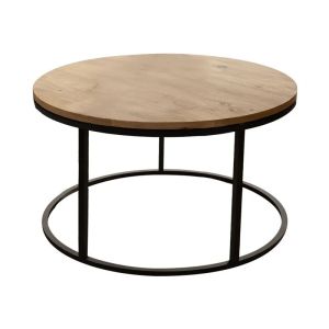 Sikele coffee table with natural color and black metal legs, diameter 60x40 cm