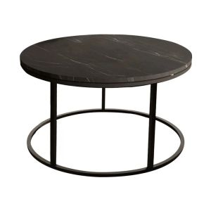 Sikele coffee table, black marble look, with black metal legs, diameter 60x40 cm