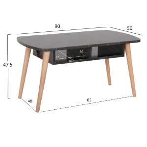 Coffee table Sliven Hm18178.02 black marble melamine-legs in natural color 90x50x47.5hcm.