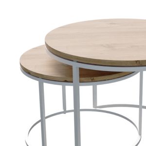 Coffee table Solme, 2 pieces, white metal and melamine in a natural shade 60x75x45cm