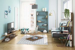 Tars coffee table in walnut color with chrome details