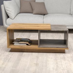 Coffee table Teles melamine in natural wood and gray marble color 100x45x42hcm Hm18181