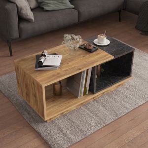 Coffee table Teles melamine in natural wood and black marble color 100x45x42hcm Hm18181