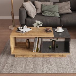 Coffee table Teles melamine in natural wood and black marble color 100x45x42hcm Hm18181