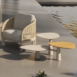 Coffee table Trippel Sm6402.01 ivory aluminum - wood imitation Φ100x47hcm.