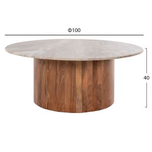 Coffee table Warm Marble Luxury Formel acacia solid wood white/natural marble top D100x40hcm Hm9671