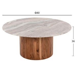 Coffee table Warm Marble Luxury Formel acacia solid color white/natural marble top Hm9672 D80x36hcm