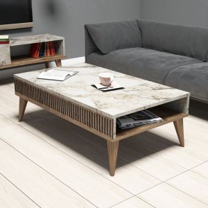 Warm Marble Luxury coffee table in walnut color and marble design Hm9505,03