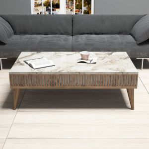 Warm Marble Luxury coffee table in walnut color and marble design Hm9505,03