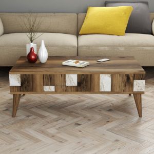 Coffee table Warm Marble Luxury melamine in walnut color and white marble Hm9504,03