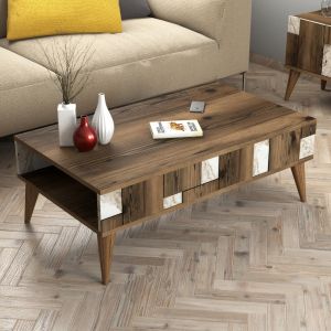 Coffee table Warm Marble Luxury melamine in walnut color and white marble Hm9504,03