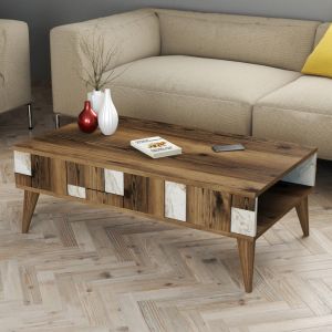 Coffee table Warm Marble Luxury melamine in walnut color and white marble Hm9504,03