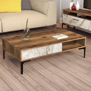Coffee table Warm Marble Luxury melamine in walnut-white marble color Hm9503,05