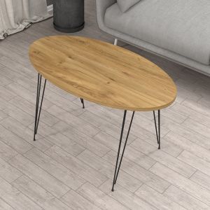 Coffee table granite Hm18177.04 melamine in natural wood color-black metal legs 90x50x42hcm