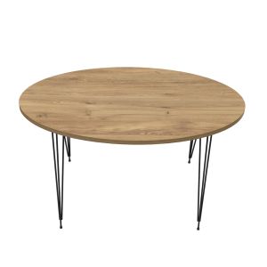Coffee table granite Hm18177.04 melamine in natural wood color-black metal legs 90x50x42hcm
