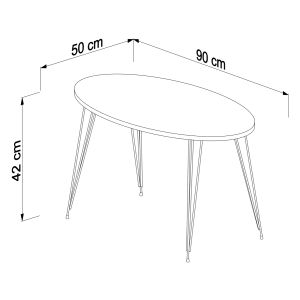 Coffee table granite Hm18177.04 melamine in natural wood color-black metal legs 90x50x42hcm