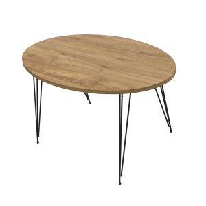 Coffee table granite Hm18177.04 melamine in natural wood color-black metal legs 90x50x42hcm