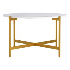 Coffee table for living room Aisle melamine color white marble-golden metal D80x45cm