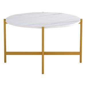Coffee table for living room Aisle melamine color white marble-golden metal D80x45cm