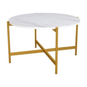 Coffee table for living room Aisle melamine color white marble-golden metal D80x45cm