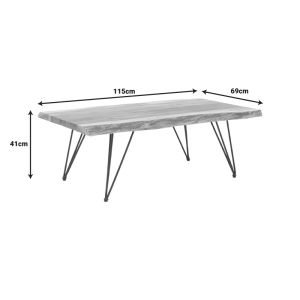 Coffee table Miles Industrial solid acacia wood in natural shade 115x69x41cm