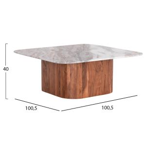 Square coffee table Volti Hm18000 gray marble-solid acacia wood 100.5x100.5x40hcm.