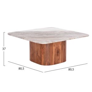 Square coffee table Volti Hm18001 gray marble-solid acacia wood 80.5x80.5x37hcm.