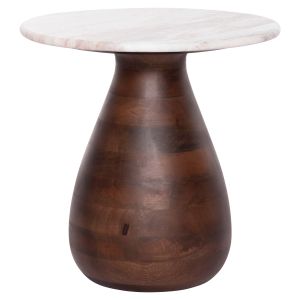 Coffee table round Maled Hm18003 white marble-mango wood Φ40x40.5hcm.
