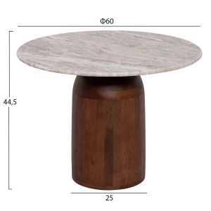 Coffee table round Maled μ18002 gray marble-mango wood Φ60x44.5hcm.