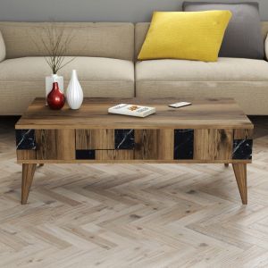 Coffee table melamine in walnut color and black marble Hm9504,02