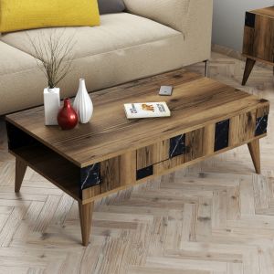 Coffee table melamine in walnut color and black marble Hm9504,02