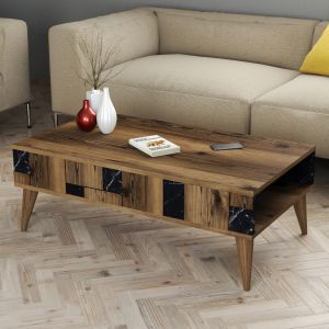 Coffee table melamine in walnut color and black marble Hm9504,02