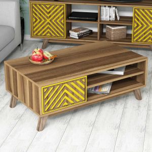 Melamine coffee table with cabinet in walnut and yellow Hm9502.04