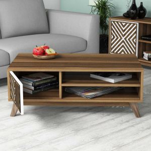 Melamine coffee table with walnut and white cabinet Hm9502.03