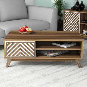 Melamine coffee table with walnut and white cabinet Hm9502.03