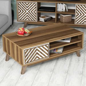 Melamine coffee table with walnut and white cabinet Hm9502.03