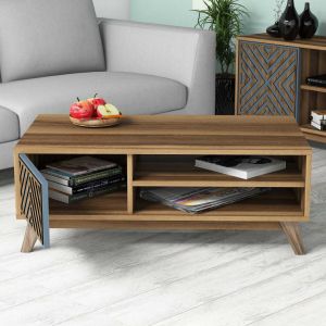 Melamine coffee table with walnut and blue cabinet Hm9502.02