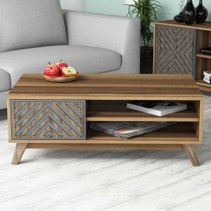Melamine coffee table with walnut and blue cabinet Hm9502.02