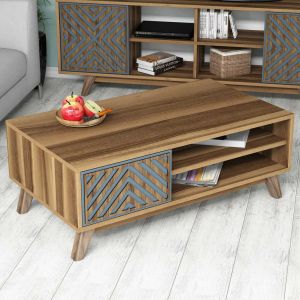 Melamine coffee table with walnut and blue cabinet Hm9502.02