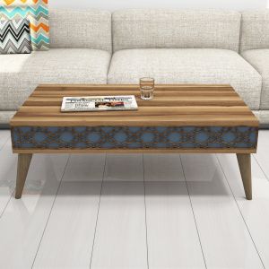 Coffee table melamine walnut and blue Hm9499.02