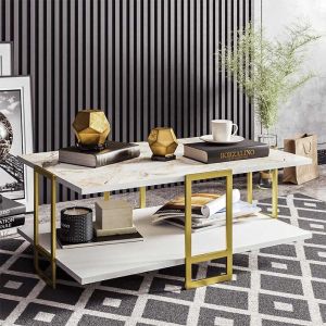 Coffee table with metal frame 91.5x61.5x36.5cm