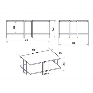 Coffee table with metal frame 91.5x61.5x36.5cm