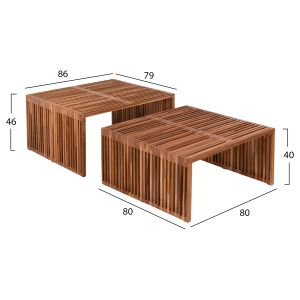 Coffee table set of 2 pcs Hm9546 made of solid teak wood in natural color 86x79x46hcm