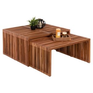 Coffee table set of 2 pcs Hm9546 made of solid teak wood in natural color 86x79x46hcm
