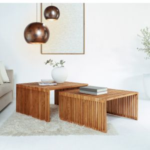 Coffee table set of 2 pcs Hm9546 made of solid teak wood in natural color 86x79x46hcm