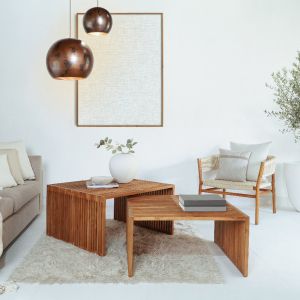 Coffee table set of 2 pcs Hm9546 made of solid teak wood in natural color 86x79x46hcm